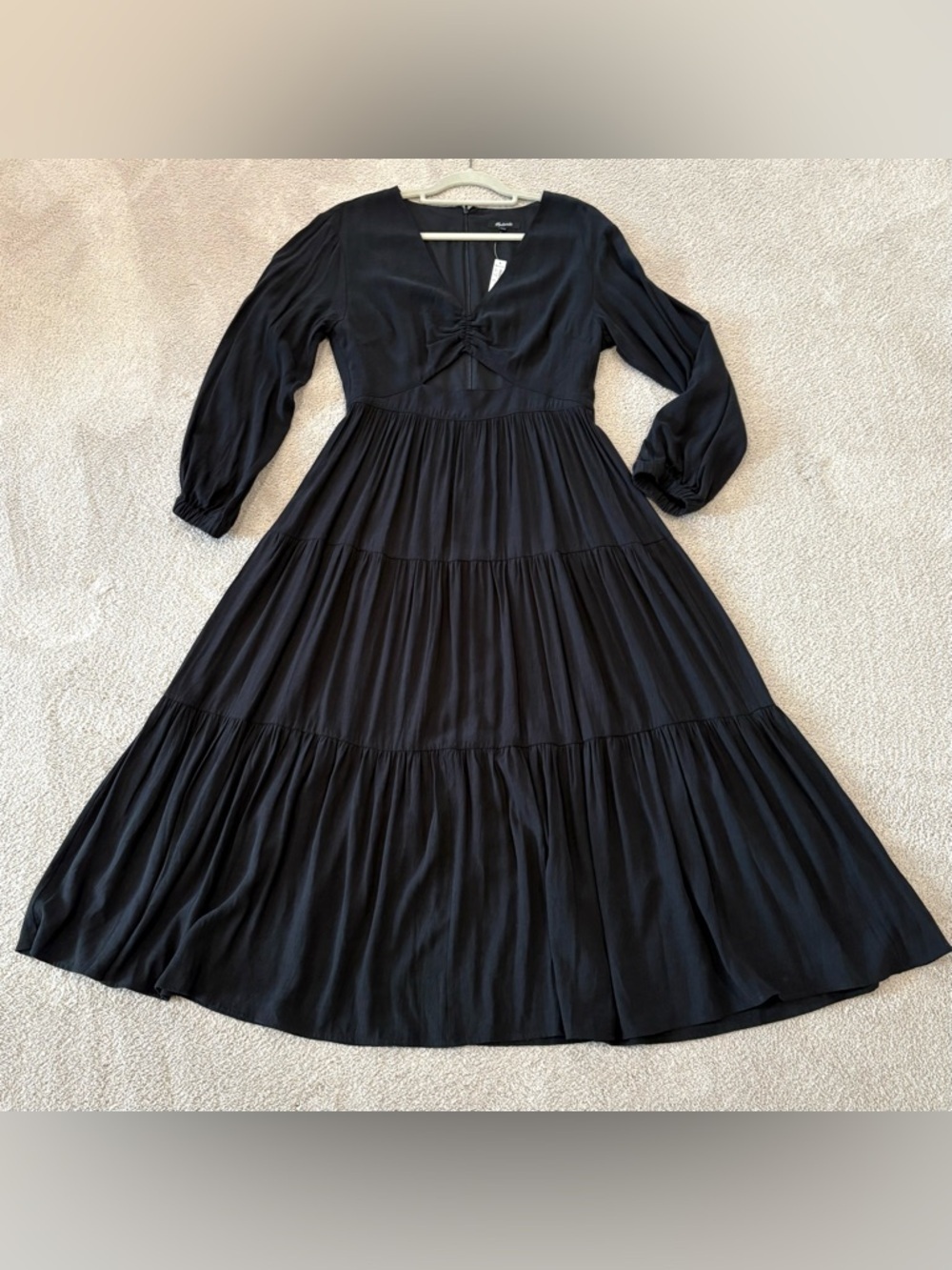 Madewell Lusterweave Black Long Sleeve Tiered Whimsigoth Cut Out Dress Sz 8 NWT - Picture 6 of 16
